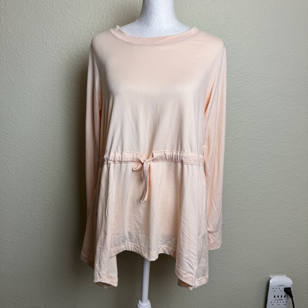 Laila Ali Women's Top Peach Long Sleeve‎ XS Very Soft Drawstring Waist